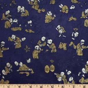  29 Wide Chinese Silk Brocade Men Navy Fabric By The Yard 
