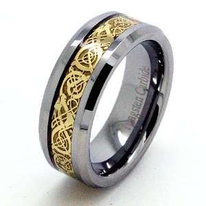 Blue Chip Unlimited   Unisex 8mm 18k Gold Plated Celtic Dragon Inlay 