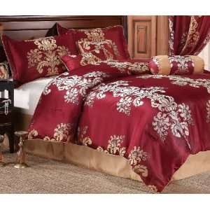   7Pcs King Isabel Comforter Bed in a Bag Set Burgundy