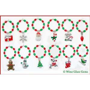  Christmas Wine Charms   Set of 12