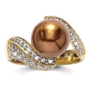   Silver Simulated Chocolate Pearl and CZ Ring SusanB. Jewelry