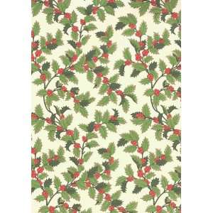 Christmas Holly Wrapping Paper by Rossi   Two (2) Sheets Holiday Gift 
