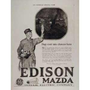  1918 Ad General Electric Edison Mazda Lamp Train Yard 