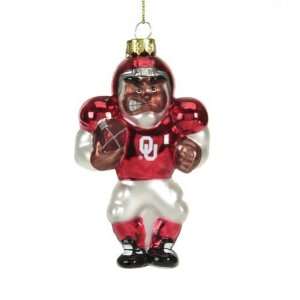 Oklahoma Sooners 4 Glass Black Football Player Holiday Ornament Set 