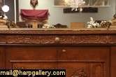 Carved Marble Top Credenza Sideboard & Mirror  