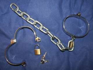 Oval Chrome Metal Wrist or Ankle Cuffs, Shackles, Locking Chain 
