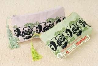 Lot of 20 Linen Panda Embroidered Purse wallet W0014  