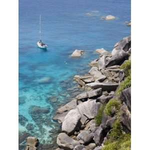  Sailboat and Snorkelers Near Granite Rocks Premium 
