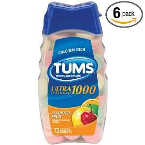 Tums Ultra 1000 Antacid/Calcium Supplement Tablets, Assorted Fruit, 72 