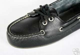 SPERRY Top Sider Skiff Black Leather Suede Womens Loafers Slip On 