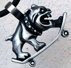 Skate Bulldog Skateboard Metal Pewter Pendant w Choker  