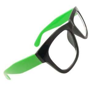   Full Rim Green Plastic Wide Arms Clear Lens Glasses