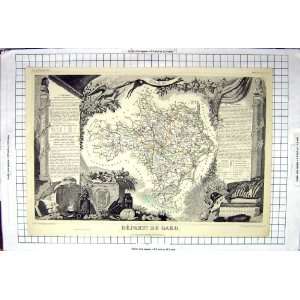  French Antique Map C1845 Du Gard France Nimes Wignon Alzon 