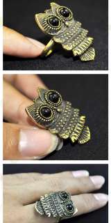 Vintage Style Big Eye Owl Animal Crystal Finger Ring #A77  