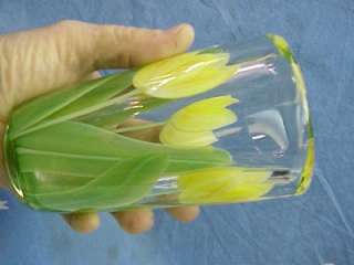   PAPERWEIGHT ART GLASS VASE sg B. SILLARS YELLOW TULIPS ORIENT  