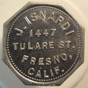 Fresno California J. Isnardi Trade Token GF 10c (4m687)  