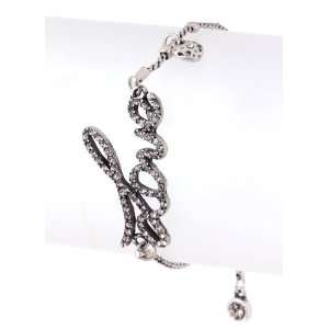  Sizable Silver Cursive Love Bracelet with Crystal Stones 
