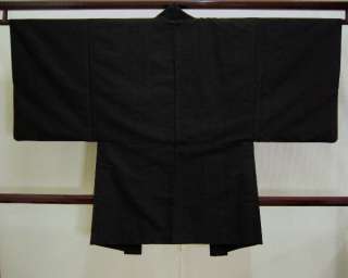   Vintage Japanese Trad Kimono Mens Black HAORI Poetry Silk  