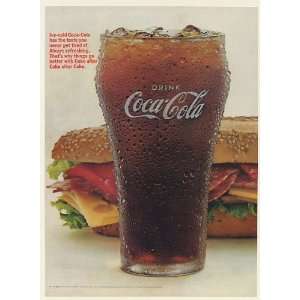  1966 Ice Cold Coke Coca Cola Glass Sandwich Print Ad 