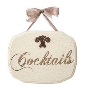  Cocktails Sign In Cream Crackle Finish Hanging Wall Décor 