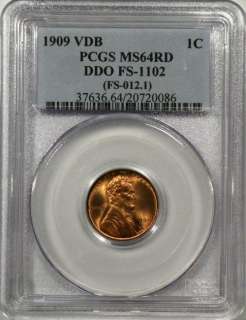 1909 VDB DDO FS 1102 Lincoln Cent PCGS MS64RD Bright Red Doubled Die 