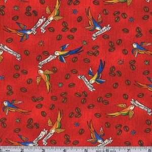  45 Wide Coffee Lovers Birds Red Fabric By The Yard Arts 
