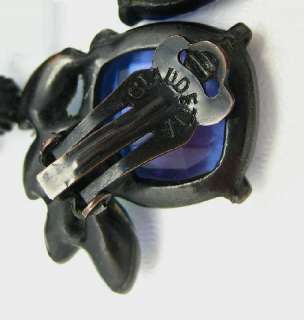 CLAUDETTE Blue Rhinestone Brooch Pin Earrings Set Rare Book Piece 