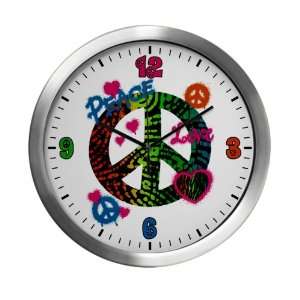    Modern Wall Clock Peace Love Rainbow Peace Symbol 