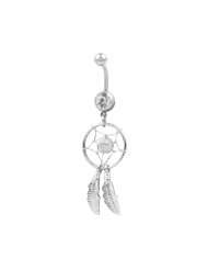 Sterling Silver Clear Dream Catcher Belly Button Navel Ring