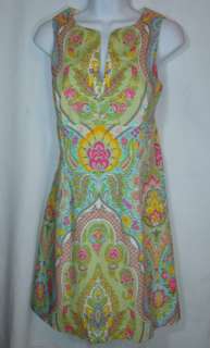 SHOSHANNA Dress Sz 6 Floral Summer Cotton Green Pink Sleeveless Lined 