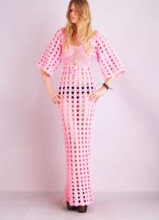   SHERBET CROCHET Sheer Cutout Kimono BELL Slv Supermodel Maxi DRESS