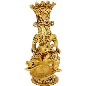 Lord Ganesha Hand Held Lamp   Brass Sculpture