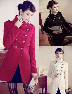   Woolen Double breasted Trench Long Collar Stand Coat Jacket  