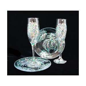   Hand Painted   Set of Toasting Flutes/Cake Plates