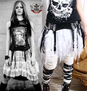 Goth Punk 4 TIER Fairy Kei BAT WING+Cobweb WHITE Skirt  