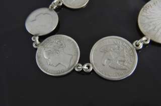 Vintage Fine Silver Multi Coin Dollar Shilling Bracelet  