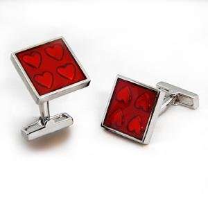  Red Heart Siam Epoxy Brass Rhodium Cufflink AM Jewelry