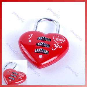   Cute 3 Digits Luggage Suitcase Padlock Red Heart Shaped Coded Lock