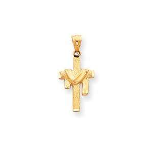  14k Satin Cross with Draped Shroud Pendant   Measures 