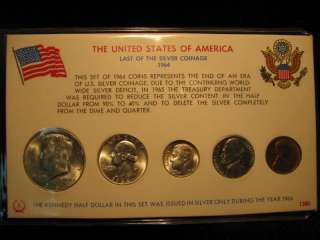 1964 United States Last Silver Coinage 5 Coin Set  
