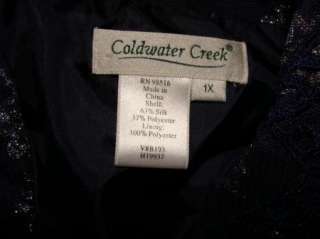 COLDWATER CREEK SZ 1X Midnight Blue Silk Beaded Embellished Glitter 