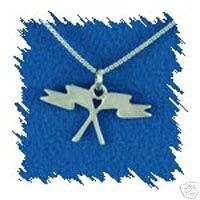 Sterling Silver Color Guard Double Flag Charm+18Chain  