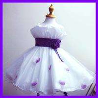 26JAN1 #PU818 2 PURPLE White Wedding Bridal Pageant Flower Girls Dress 