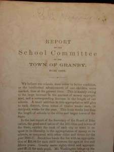 Antique GRANBY, MA. Report of School Committee c1868  
