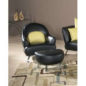  Modern Chair W/ Accent Yellow Pillow and Ottoman