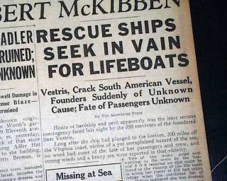   Liner SS VESTRIS SINKS Rescues off VA coast 1928 Old Newspaper  