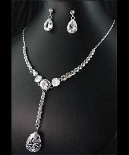 Bridal Wedding Crystal Chain Necklace Earrings Set Prom  