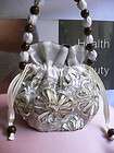 NEW WOMEN SMALL EVENING BAG SILVER WHITE FLOWERS SEQUIN