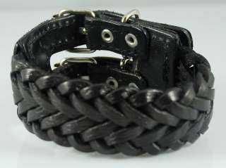 D158 COOL Braided Black Genuine Leather Bangle Bracelet  