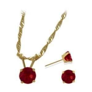   Gold Created 1.10tcw. Ruby Solitaire Pendant and Earrings Set Jewelry